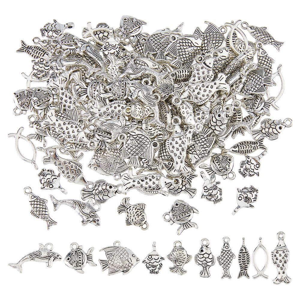 3687 120Pcs 10 Styles Fish Charms Ocean Sea Animals Charms Tibetan Style